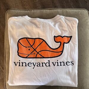 Vineyard Vines White Tee with Orange Whale Basketball Graphic